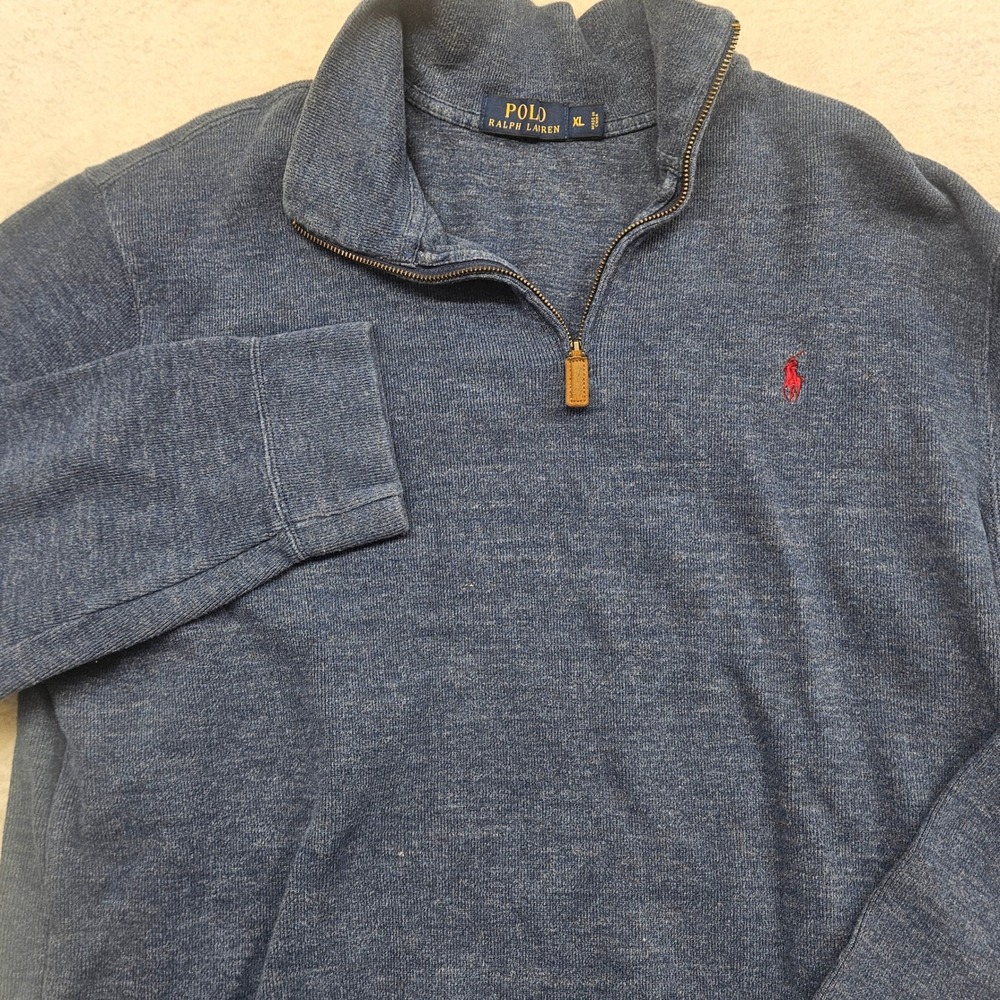Polo Ralph Lauren Mens XL Blue Heather Cotton Quarter Zip Pullover Sweater